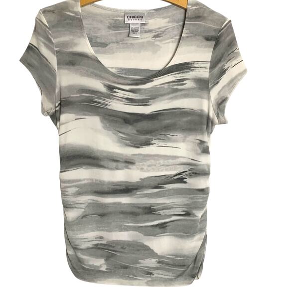 Chico's Tops - Chico's Top Womens Size 1 Travelers French Silver Abstract Cinched Ruched Sides